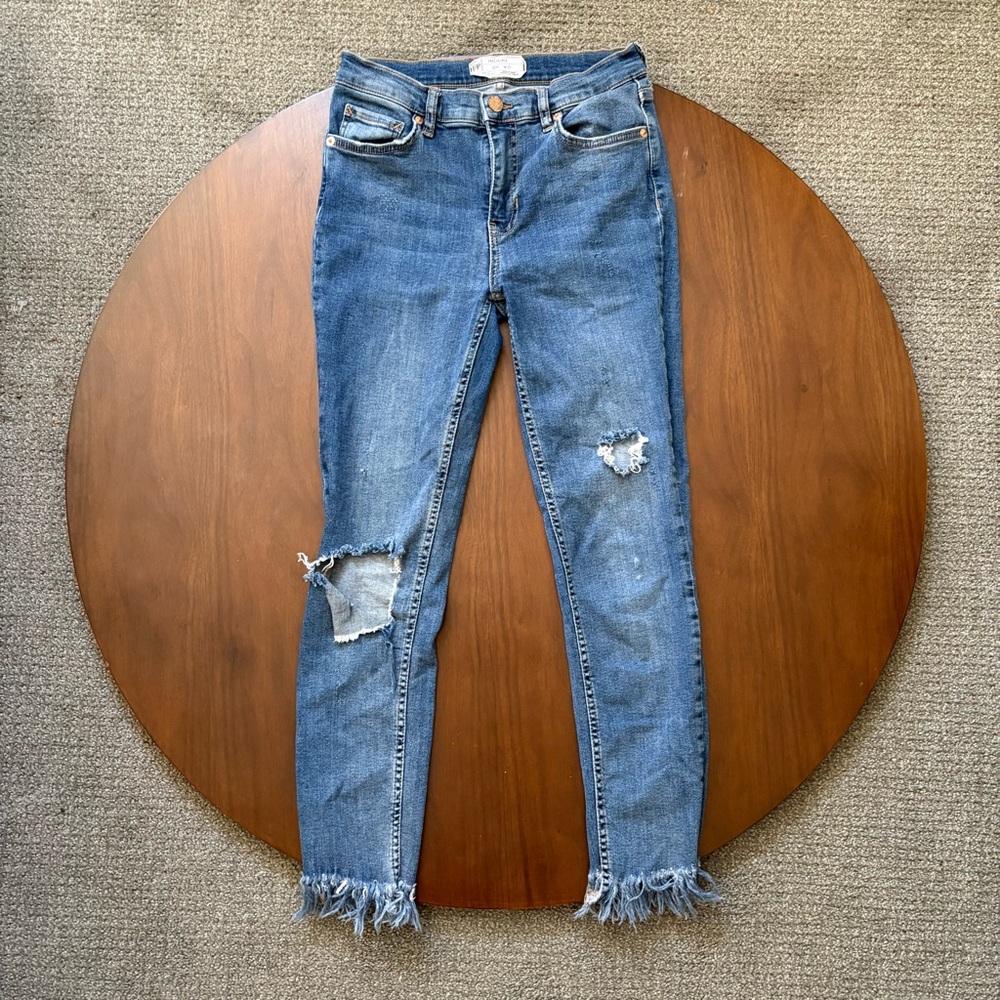Free People Jeans Blue Wash Denim Raw Hem Distressed Women's Size 27